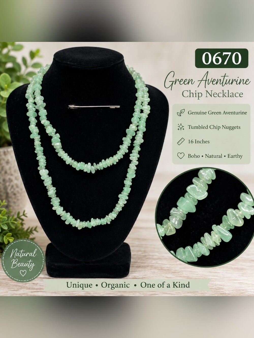 Green Aventurine 32" Chip Gemstone Necklace Boho Quartz Crystal #699 #670 #770